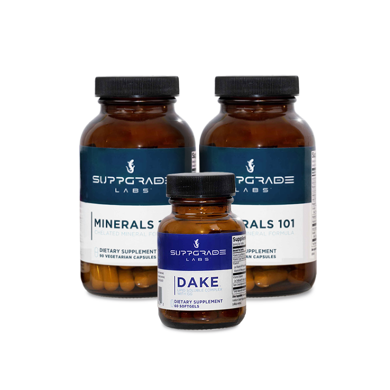 Bottles of Minerals 101 and DAKE™ shown